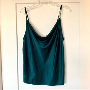 Emerald green women’s cowl neck satin cami tank